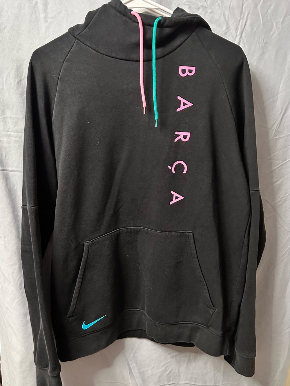 Nike Black Barcelona Hoodie with Pink and Teal Accents
